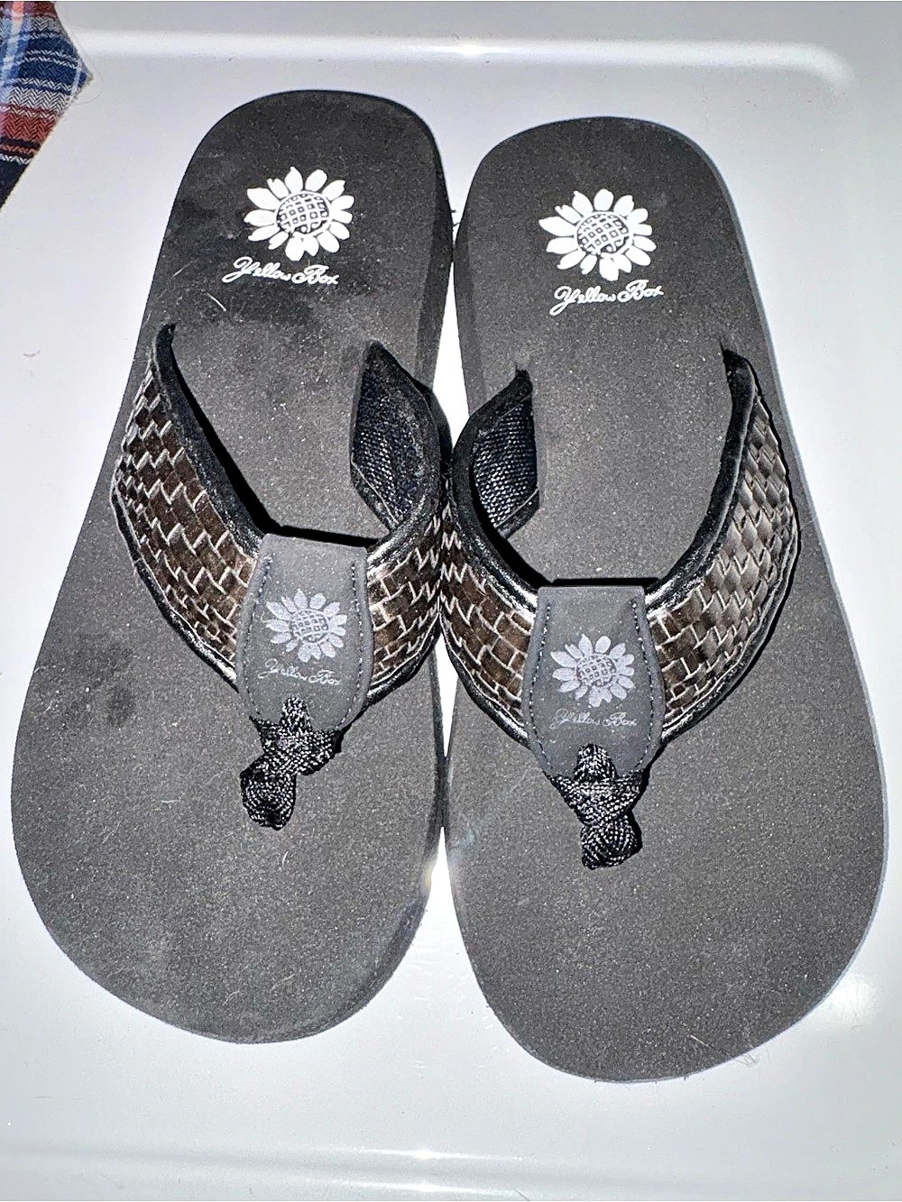 Yellow Box Woven Strap Flip Flop Sandals in Black & Brown